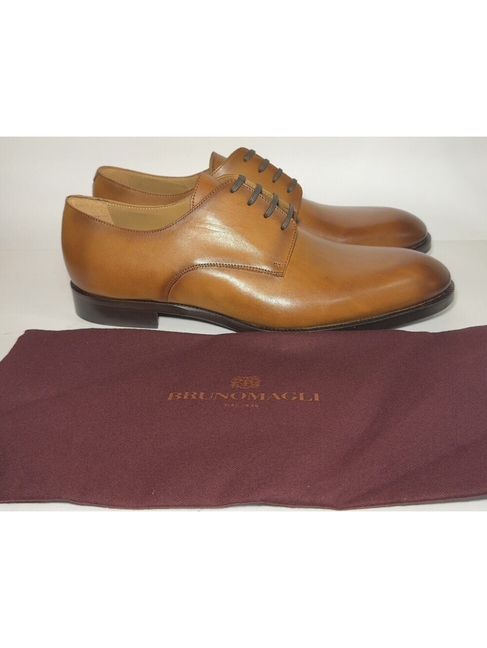 Bruno Magli Giorgio Cognac Leather Derby Dress Shoes Mens 11 M Italy